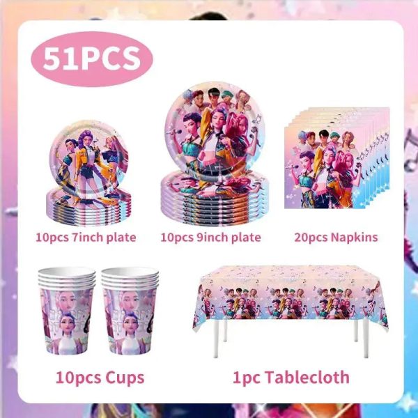 Pack anniversaire vaisselle Huntrix 51 pièces