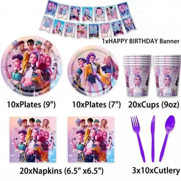 Pack anniversaire vaisselle Huntrix 91 pièces