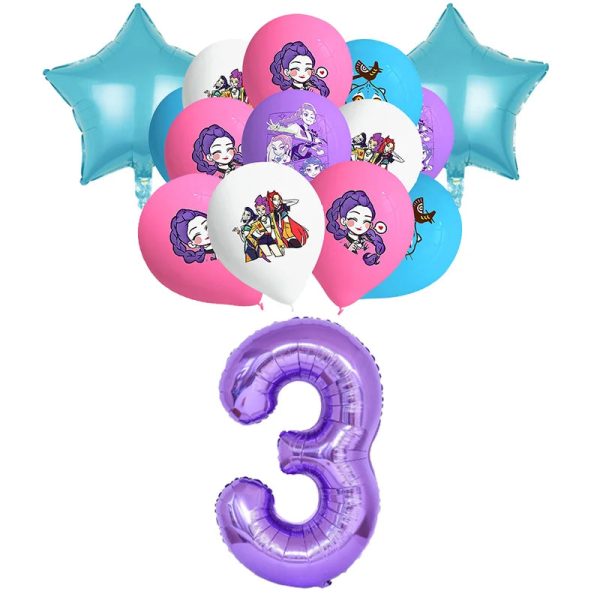 Set ballons chiffre 3 anniversaire Huntrix - Saja-Boys.fr