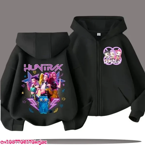 Sweat zippé à capuche Huntrix enfant – 5 visuels, 5 couleurs, 100 à 160 cm