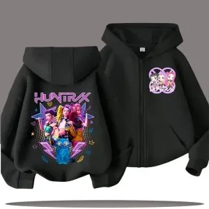 Sweat zippé à capuche Huntrix enfant – 5 visuels, 5 couleurs, 100 à 160 cm